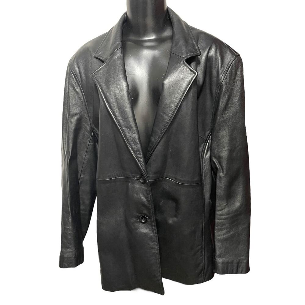 XL Wilsons Pelle Studio Womens 2 Button Soft Black Leather Jacket